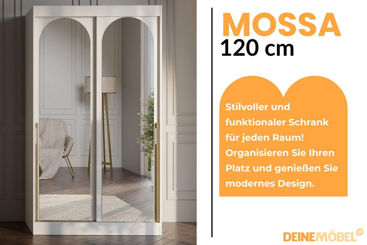 SCHIEBETÜRENSCHRANK MOSSA 120 / 215 / 65 cm in Weiß / Gold - Goldfarben/Weiß, Holzwerkstoff (120/215/65cm) - Deine Möbel 24