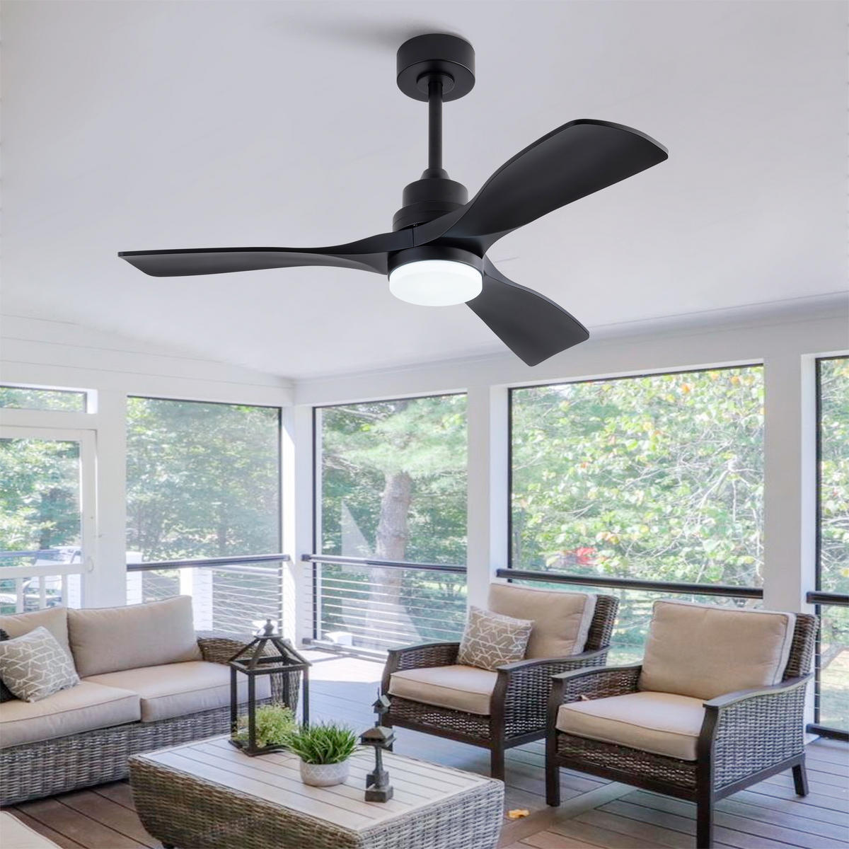 DECKENVENTILATOR 42Zoll Schwarz LED Licht 3 Flügel DC Motor - Schwarz, Kunststoff (107/107/40cm) - CASIVA