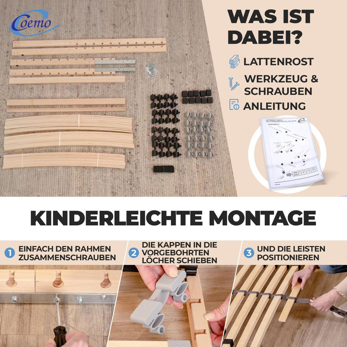 LATTENROST ERGO NV mit 7 Liegezonen 80x200 cm - Naturfarben, Holz (80/200cm) - Coemo