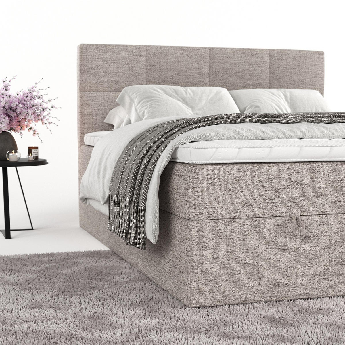 BOXBETT Velto 200/200 cm Beige im Neve Stoff - Beige/Schwarz, Holz/Holzwerkstoff (200/200cm) - AltaBeds