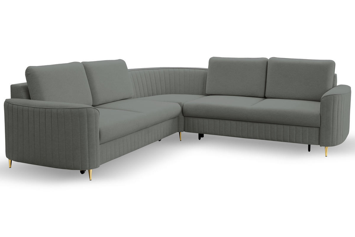 ECKSOFA VELA L-S Grau Velours-Stoff mit Schlaffunktion - Grau, Holz (251/251cm) - MASSENO