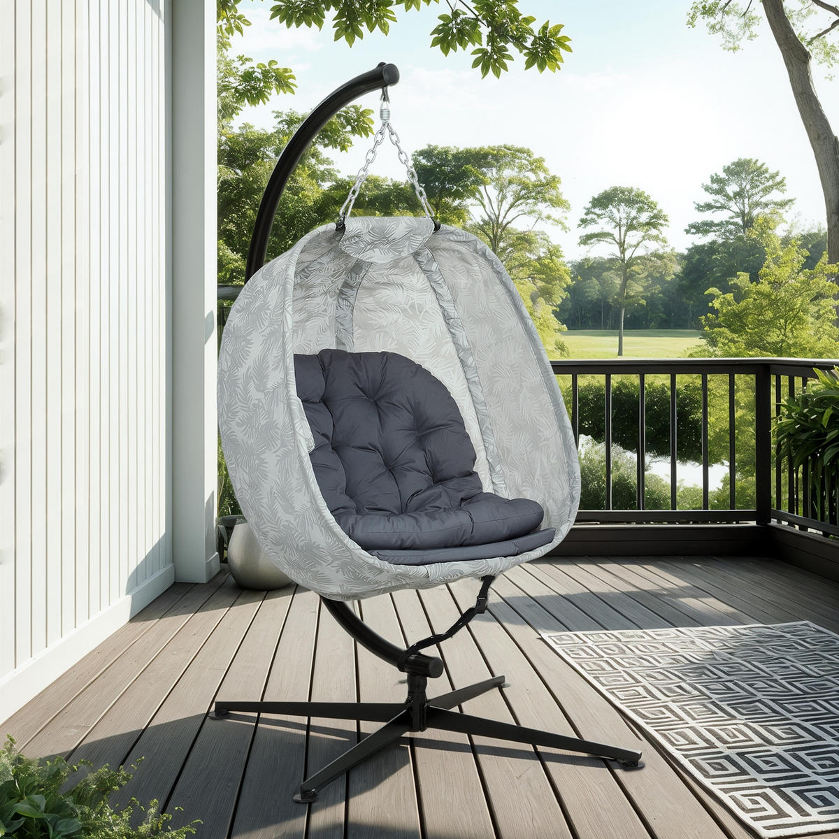 HÄNGESESSEL für den Außenbereich, Grau - Grau, Metall (90/180/126cm) - Outsunny