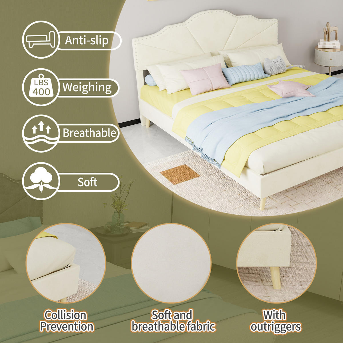 POLSTERBETT 160/200 cm in Beige Stoff mit Gepolstertem Kopfteil Metallbett im Geometrischen Design - Beige/Naturfarben, Holzwerkstoff/Textil (160/200cm) - STILVORA