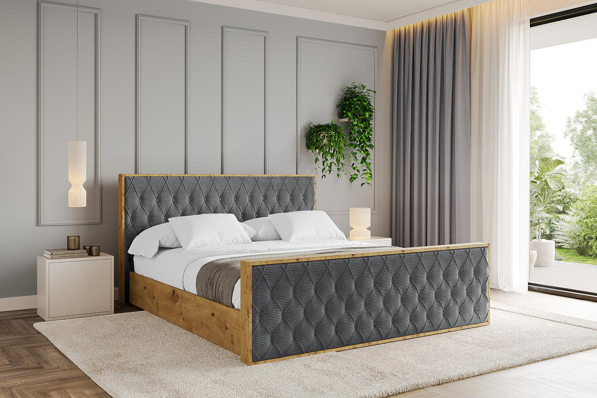 POLSTERBETT mit Bettkasten, Fußteil und Lattenrost, Boxbett ohne Matratze - ENZO5-Z 160x200 Dunkelgrau - Anthrazit, Holzwerkstoff/Textil (160/200cm) - ALTDECOR