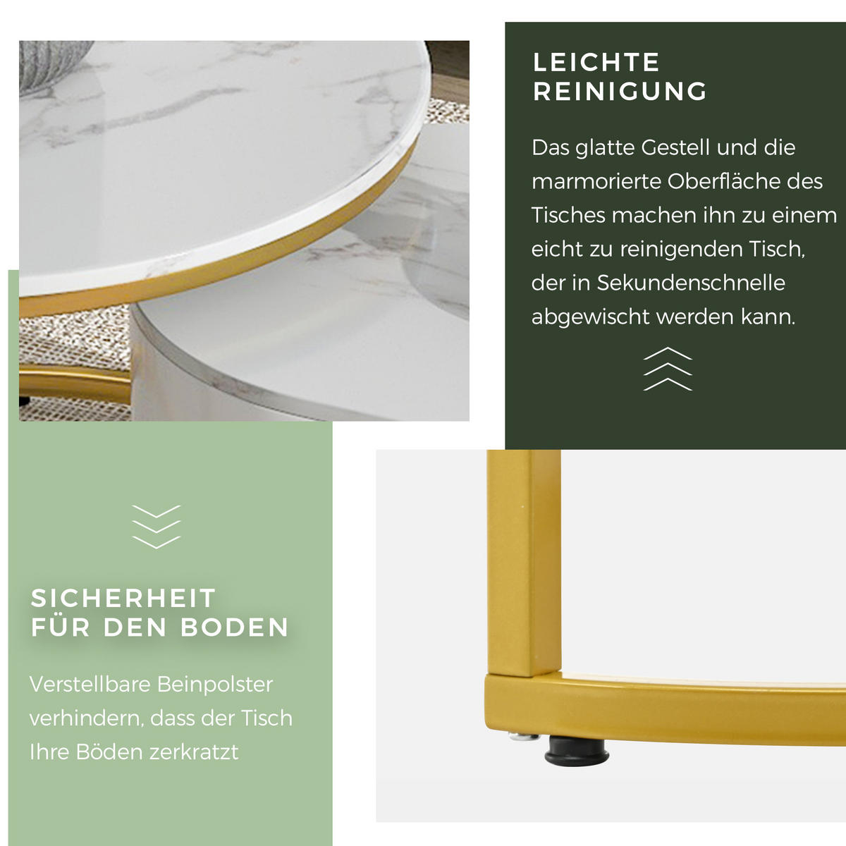 COUCHTISCH 2-teilig weiß mit edlem Metallgestell in Gold - Weiß, Holzwerkstoff (100/48/38.5cm) - OKWISH