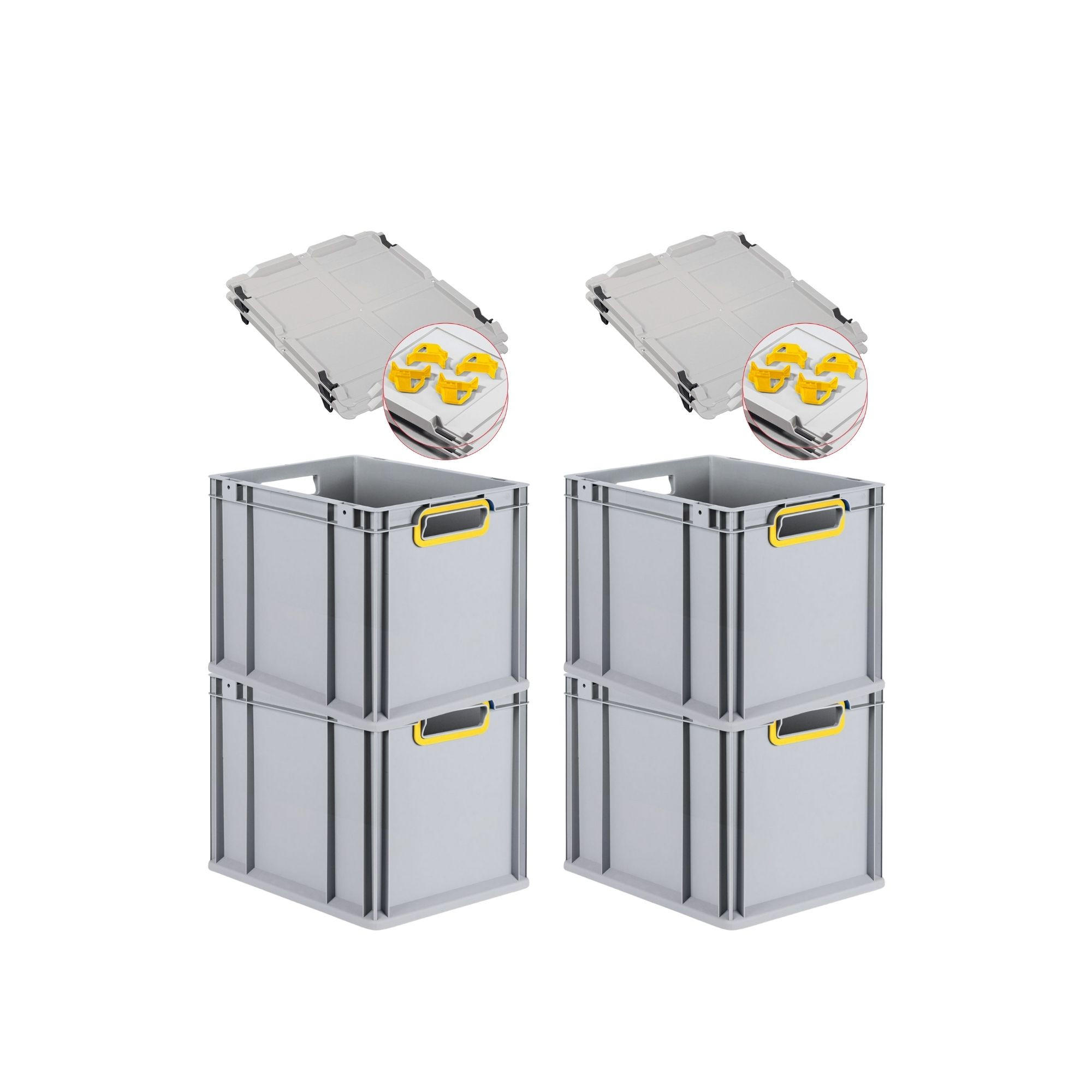 EUROBOX 4x Nextgen Color Mit Auflagedeckel 32x30x40cm Griffe Gelb Offen - Gelb, Kunststoff (30/32/40cm) - PROREGAL