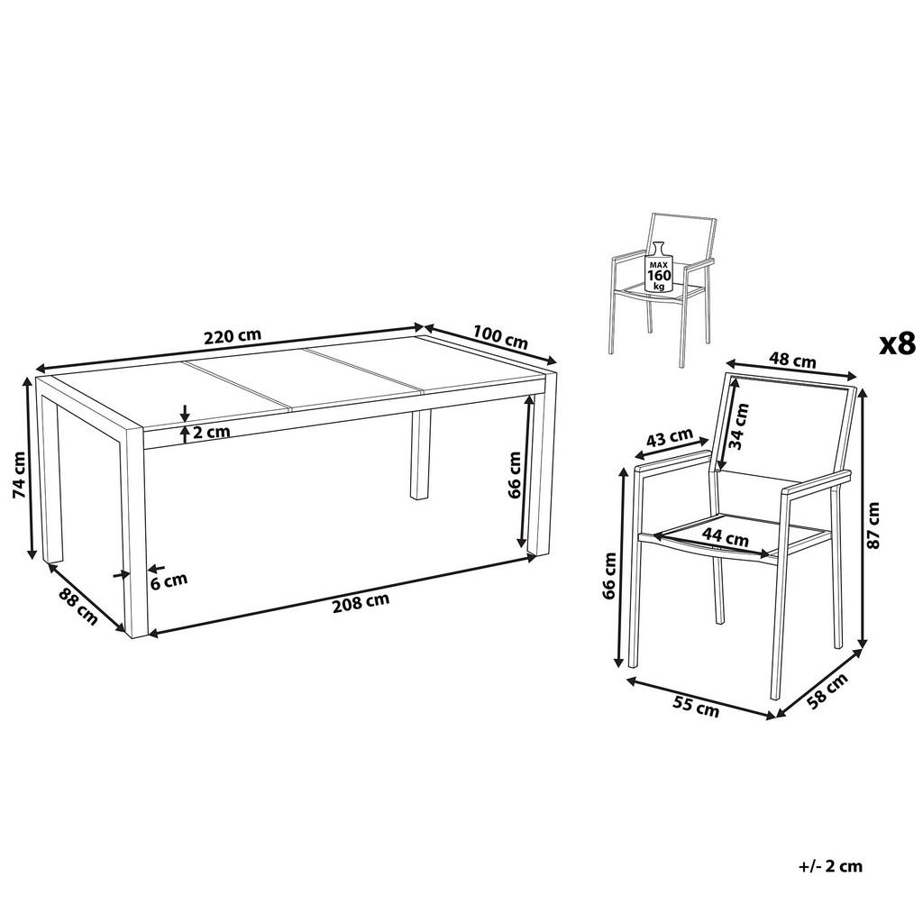 Thumbnail - Beliani Gartenmöbel, Grau, Weiß, Silber, Metall, 8-Sitzer, Gartenmöbel, Gartenmöbel-Sets