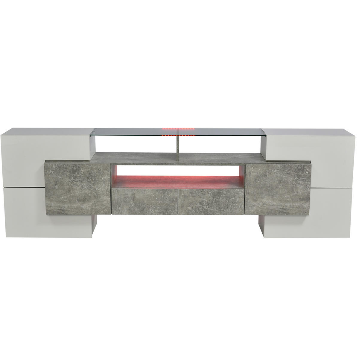 TV stolek 200/35/60 cm s LED osvětlením, lesklým povrchem a prostorným úložným prostorem, Šedá - bílá/šedá, kompozitní dřevo (200/60/35cm) - Redom