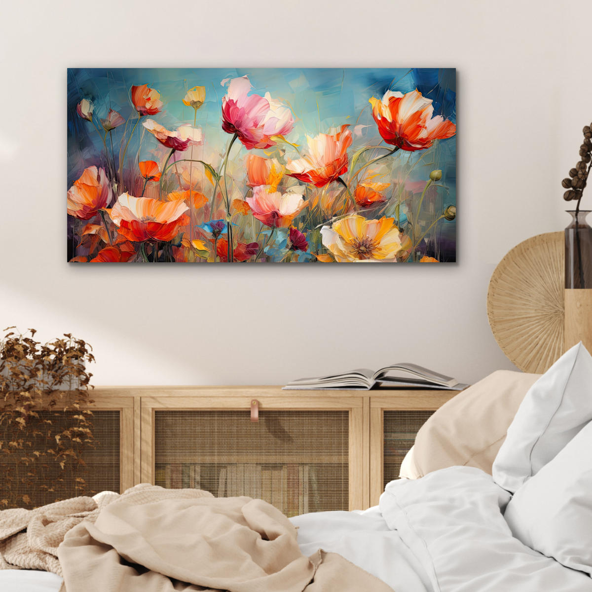METALLBILD Blumen - Aquarell - Kunst - Botanisch - Natur 80x40 cm - Orange, Metall (80/40cm) - MuchoWow