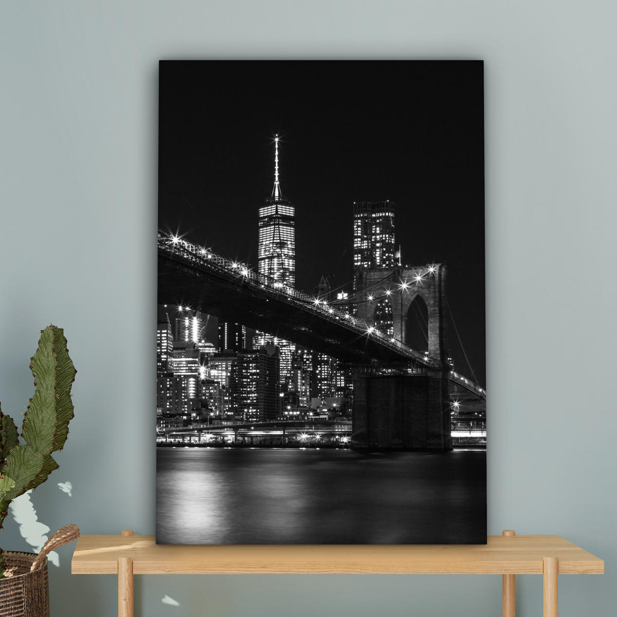 LEINWANDBILD New York - Brooklyn - Brücke 60x90 cm - Schwarz, Textil (60/90cm) - MuchoWow