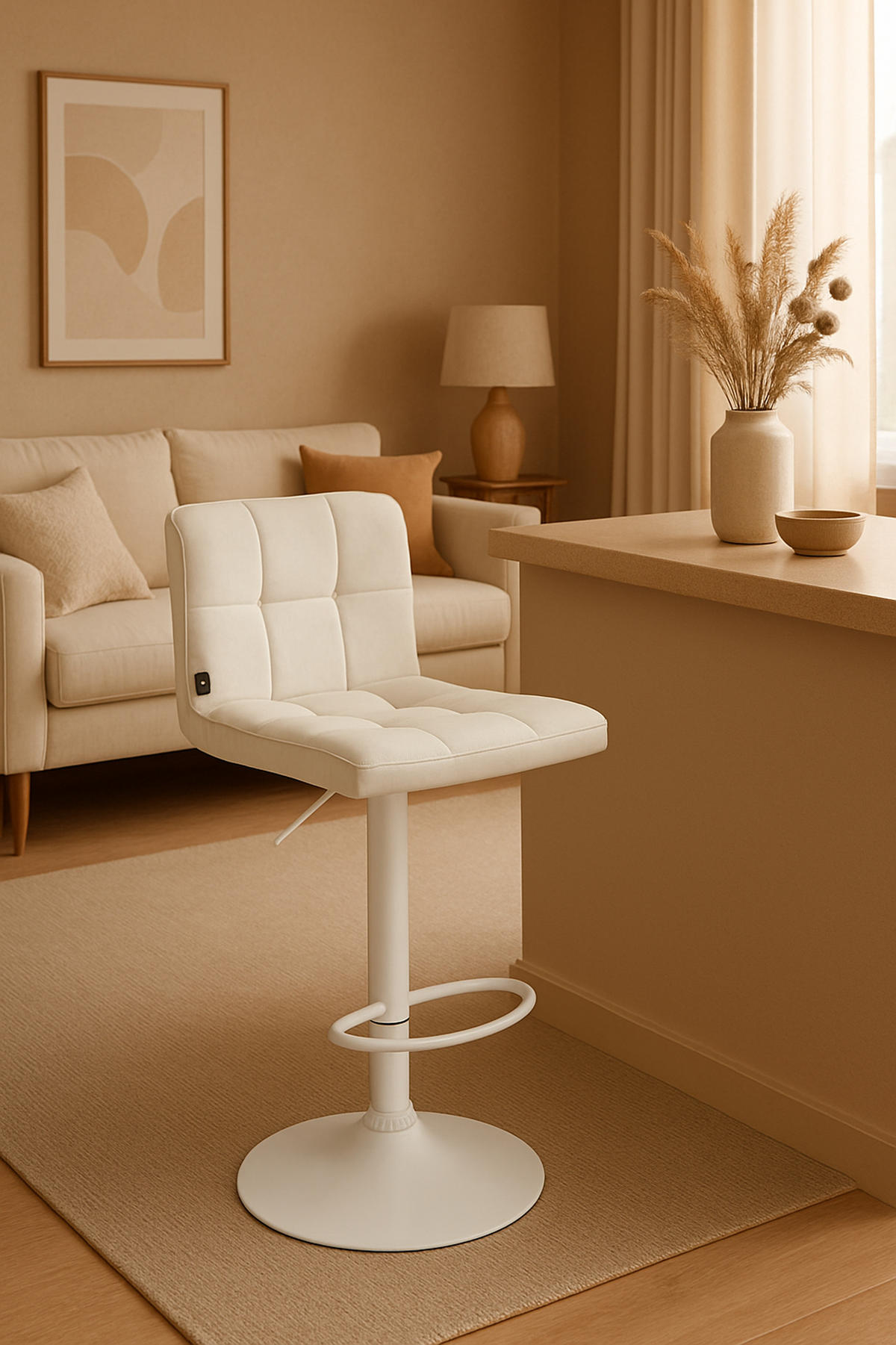 BARHOCKER Peran Samt weiß creme - Creme/Weiß, Textil/Metall (46/114/47cm) - TPFLiving