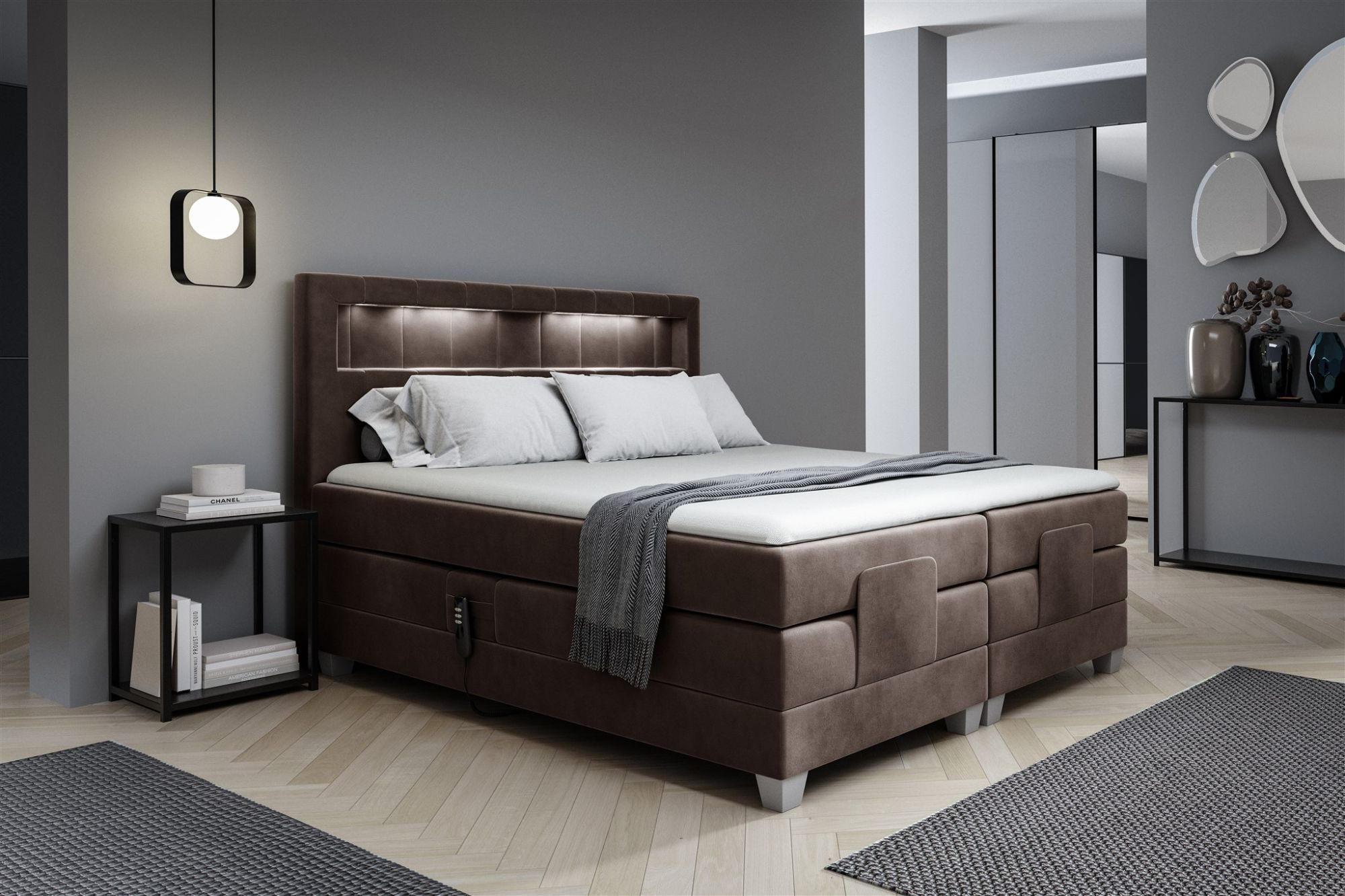 Thumbnail - Fun Möbel Boxspringbett, Braun, Textil, 140x200 cm, Schlafzimmer, Betten, Boxspringbetten