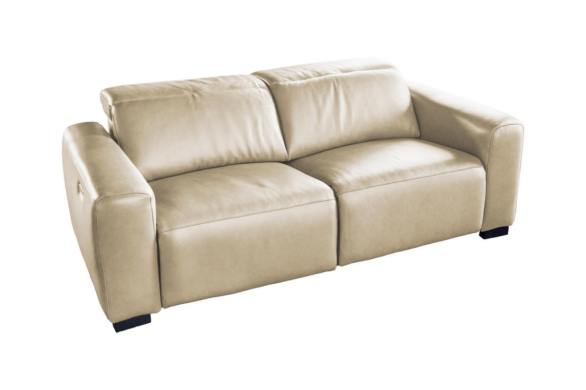 SOFA FINN Cremeweiß Leder - Creme/Schwarz, Leder/Kunststoff (210/80/107cm) - KAWOLA