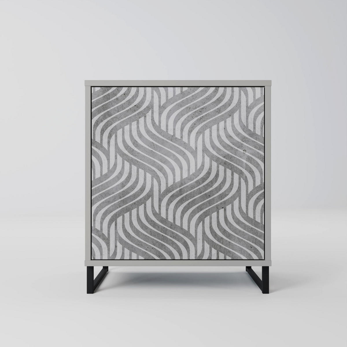 SIDEBOARD CONCRETE MOVEMENT, Grau, 57,5x42x70,5 cm, Schwarze Metall-Sternfüße - Multicolor/Schwarz, Holzwerkstoff/Metall (57.5/70.5/42cm) - SpaceRebels