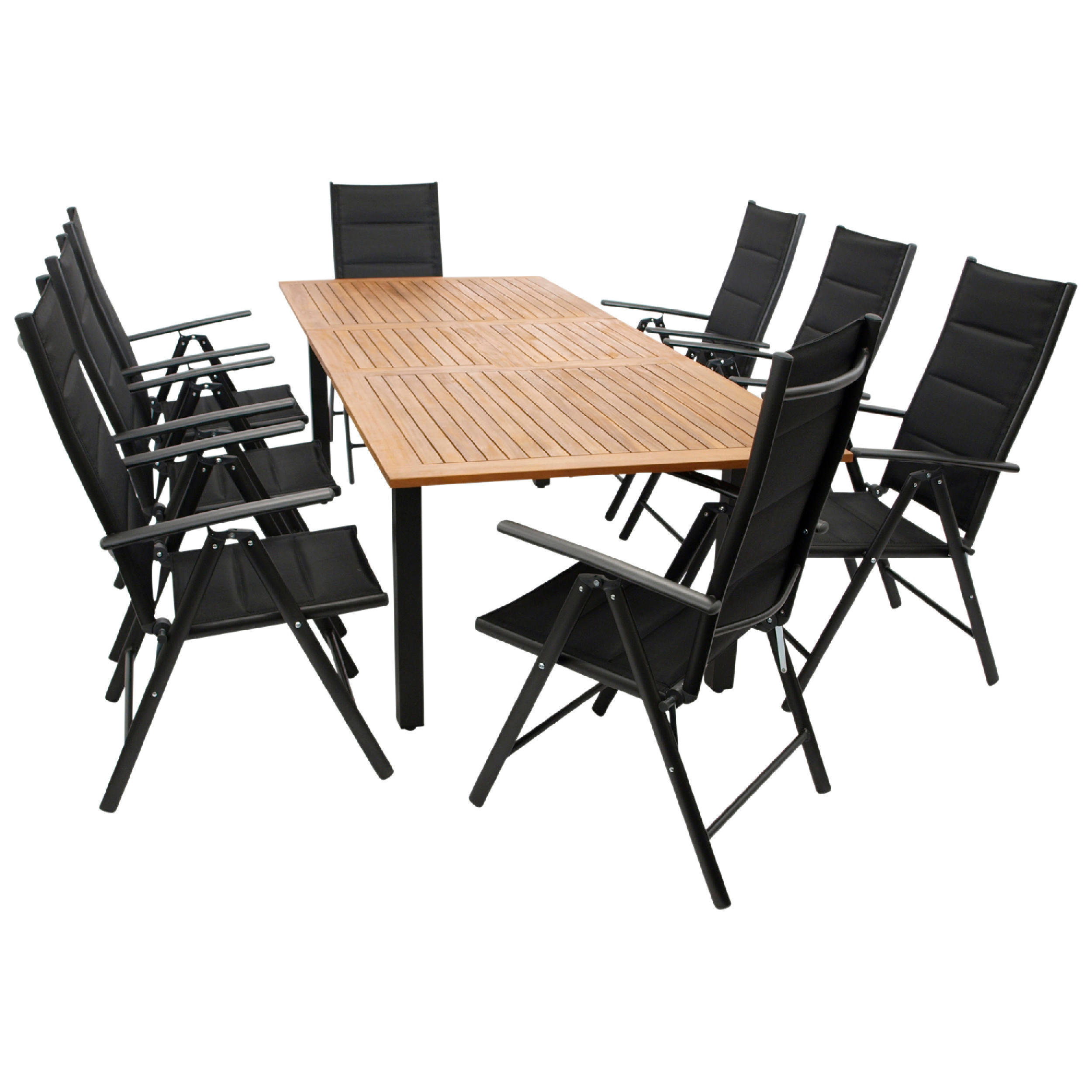 GARTENESSGRUPPE Canterbury - GARTEN-GARNITUR mit Ausziehtisch 180 bis 240 cm - 9-teilig - Aluminium - Akazie - Kunstgewebe schwarz - Schwarz, Metall - TPFGarden