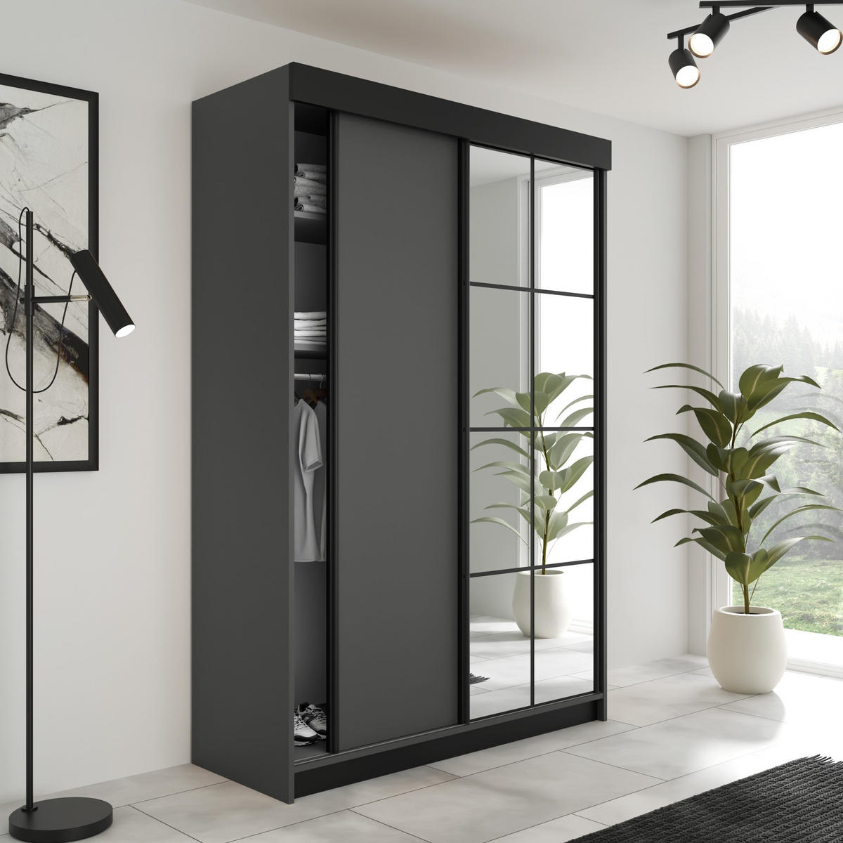 SCHIEBETÜRENSCHRANK LAMARO -138x205x59- Graphit - Graphitfarben, Holzwerkstoff (138/205/59cm) - Kier Furniture