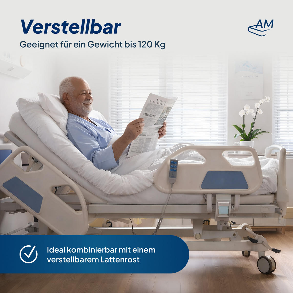 MATRACE Care 120/200 cm - výška 12 cm a nepromokavý potah - bílá, textil (120/200cm) - AM Qualitätsmatratzen