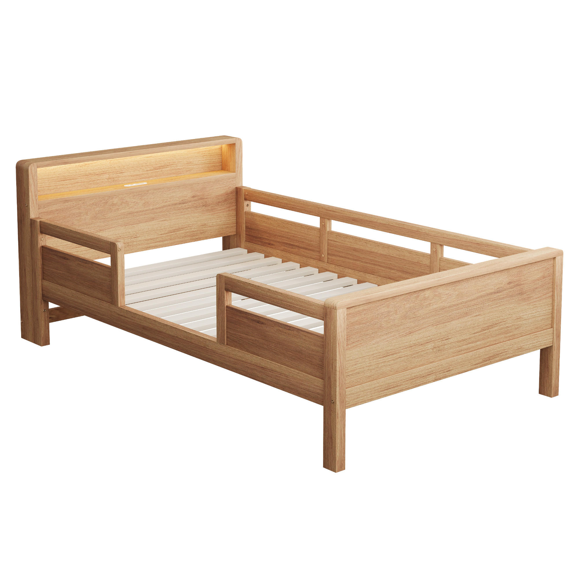 KINDERBETT 90/200 cm DE-01377, in Holzfarbe, mit LED - Naturfarben, Holz (90/200cm) - ComfortXL