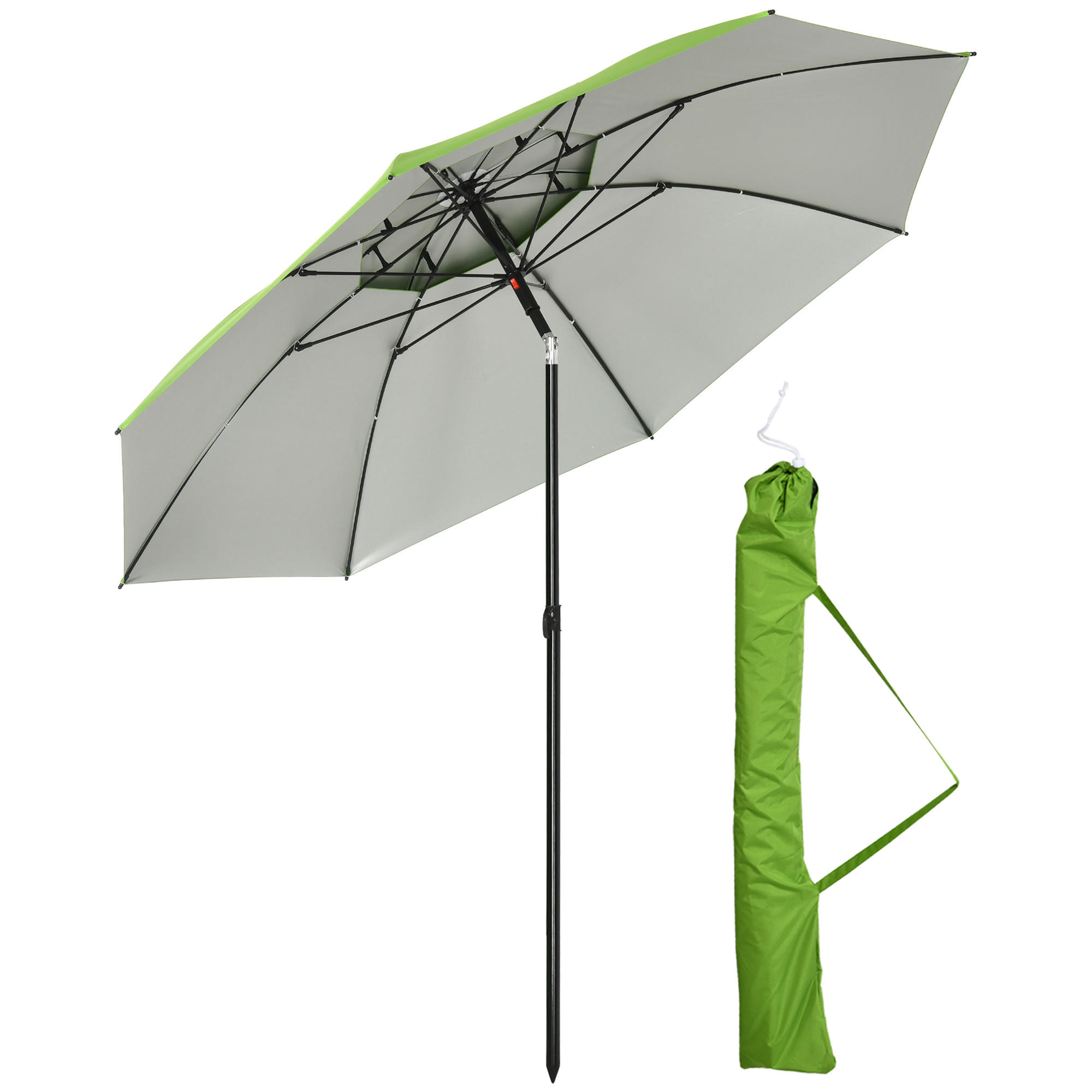 SONNENSCHIRM, Stahl, Polyester, Glasfaser, Grün - Grün, Metall (185/185cm) - Outsunny