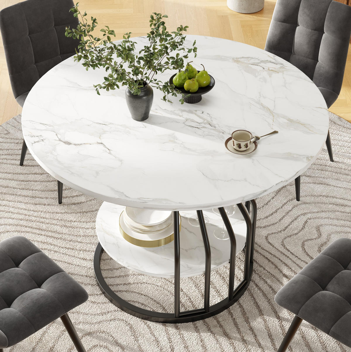 ESSTISCH rund 80/80/76 cm in Schwarz mit Stauraum und MDF-Tischplatte - Schwarz, Holzwerkstoff (80/80/76cm) - Flora Grace