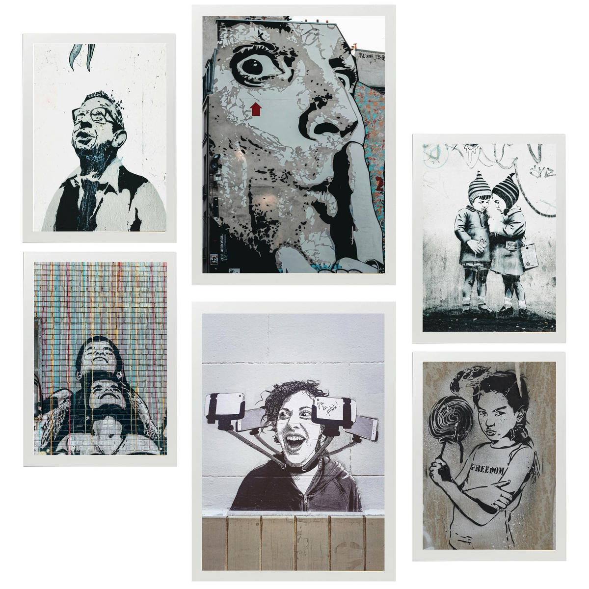 POSTER Set Mit 6 Schablonen Graffiti Straßenkunst A3 & A4 Weißer Rahmen - Weiß, Papier (29/3cm) - Nacnic