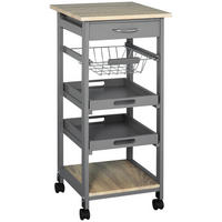 KÜCHENWAGEN DE-17110 mit Korb & 2 abnehmbaren Tabletts Hell-Eiche - Grau, Holzwerkstoff (37/82/37cm) - ComfortXL