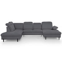 WOHNLANDSCHAFT Sora U mit Schlaffunktion und verstellbarer Sitztiefe, Kopfstützen und Armlehne, 365 cm, Anthrazit, Rechts - Anthrazit/Schwarz, Textil (365/107/235cm) - Beautysofa