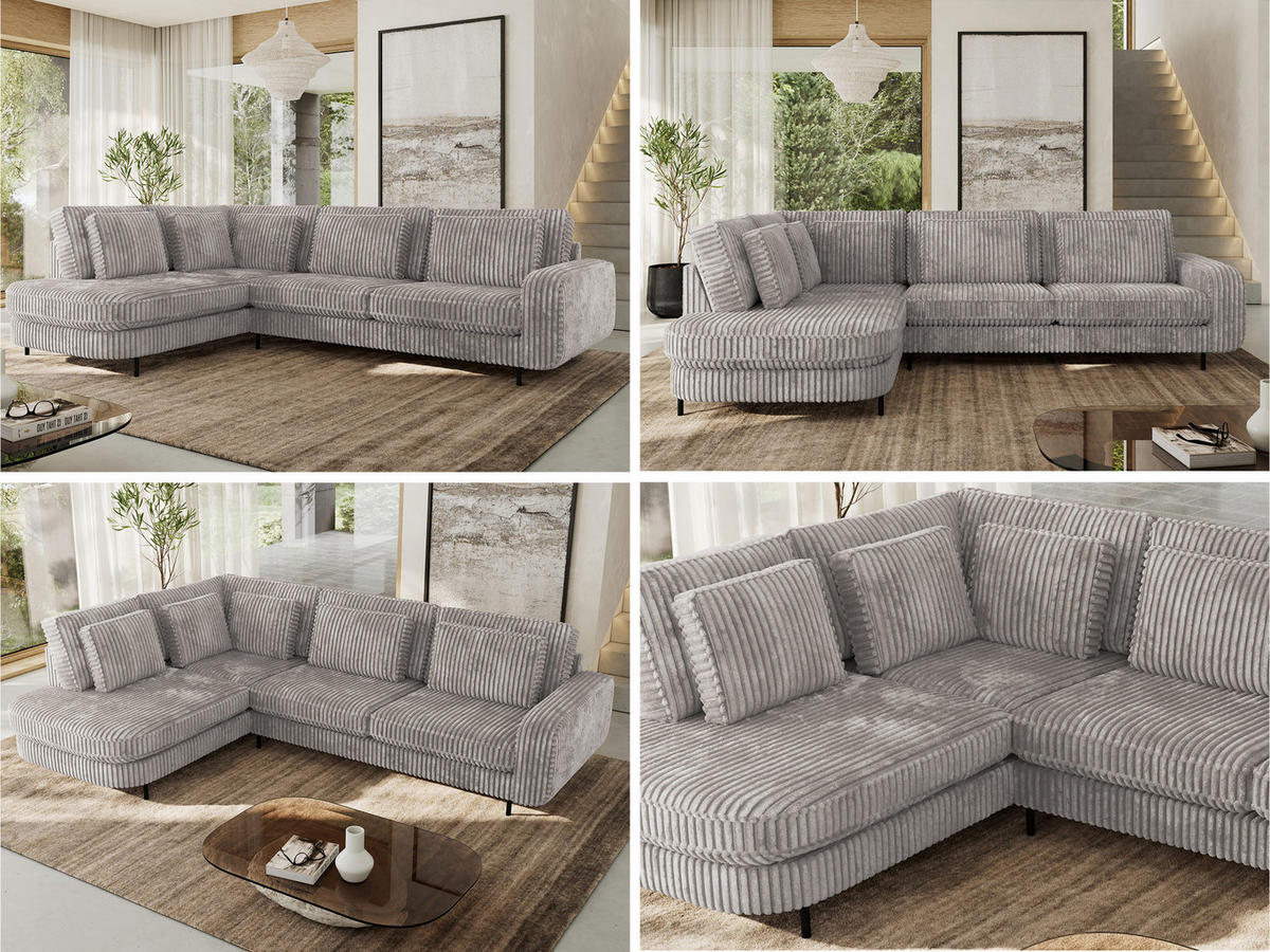 ROHOVÁ SEDAČKA CALENO L - Světle šedá Manšestr - Pravá Strana - černá/světle šedá, kov/textil (317/225cm) - MKS