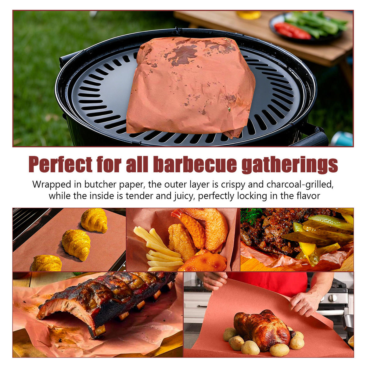 BUTCHER Paper Rolle 40 cm x 28 m, BBQ Kraftpapier für Grillen & Smoken - Braun, Textil (28/44/44cm)
