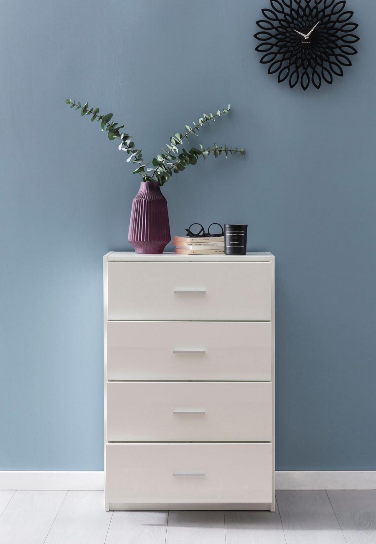 KOMMODE – Hochglanz, 4 Schubladen - Weiß, Holz/Metall (60/90/30cm) - KADIMA DESIGN