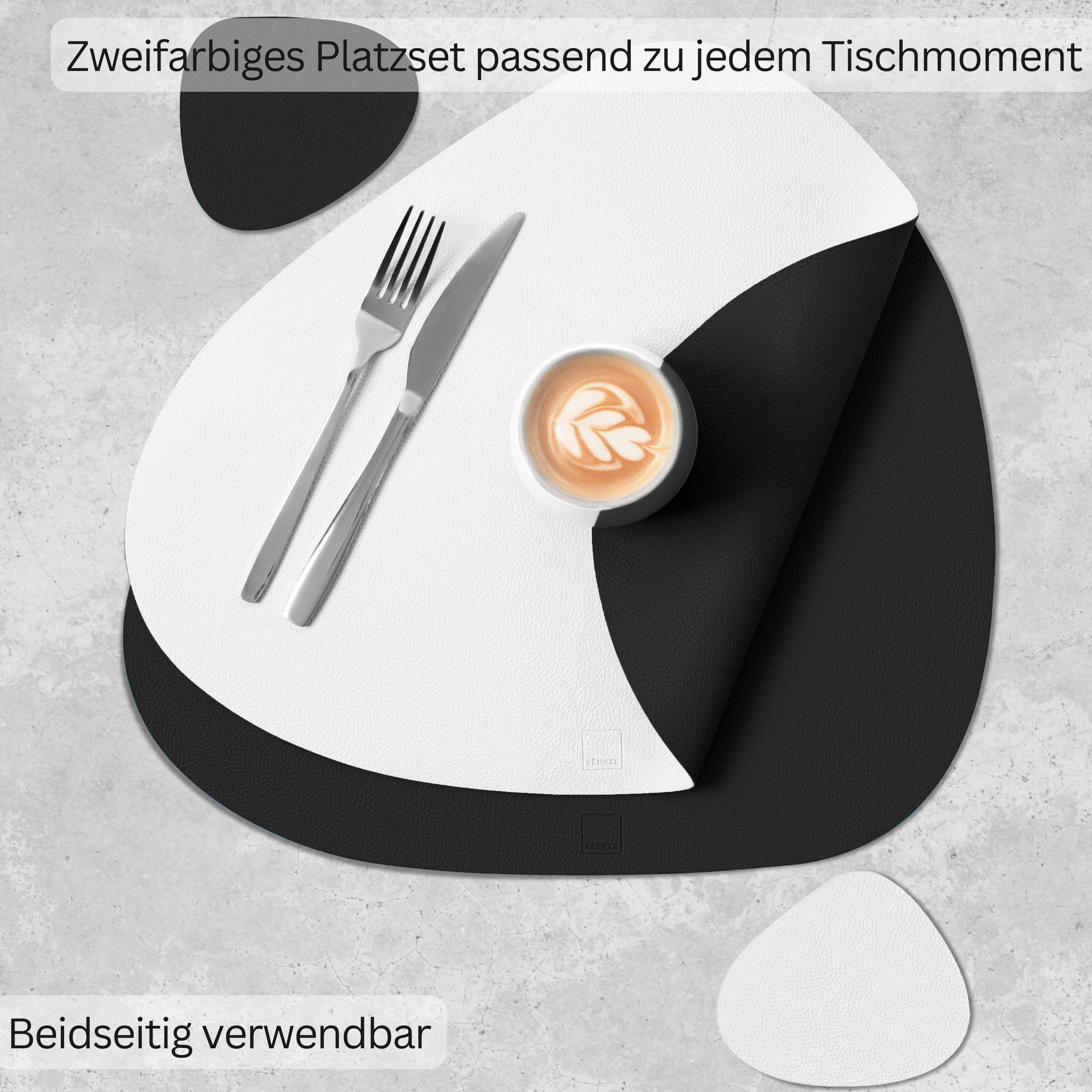 TISCHSET - Kunstleder - Doppelseitig - Schwarz/Weiß - Organisch - 44x37cm - 12 Stück - Weiß, Kunststoff (44/37cm) - Sänger