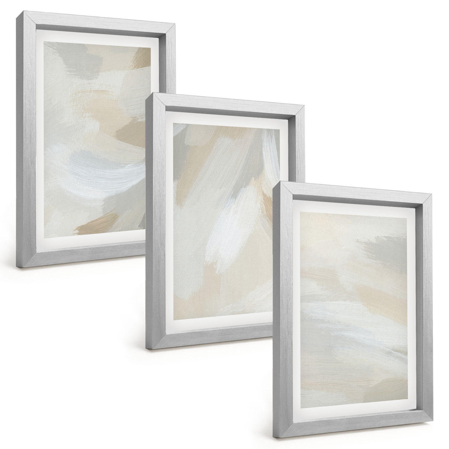 BILDER SET 3er Set - 20x30 cm Silberner Rahmen - Abstrakter Pinselhintergrund - Silberfarben, Kunststoff (20/30cm) - TULUP
