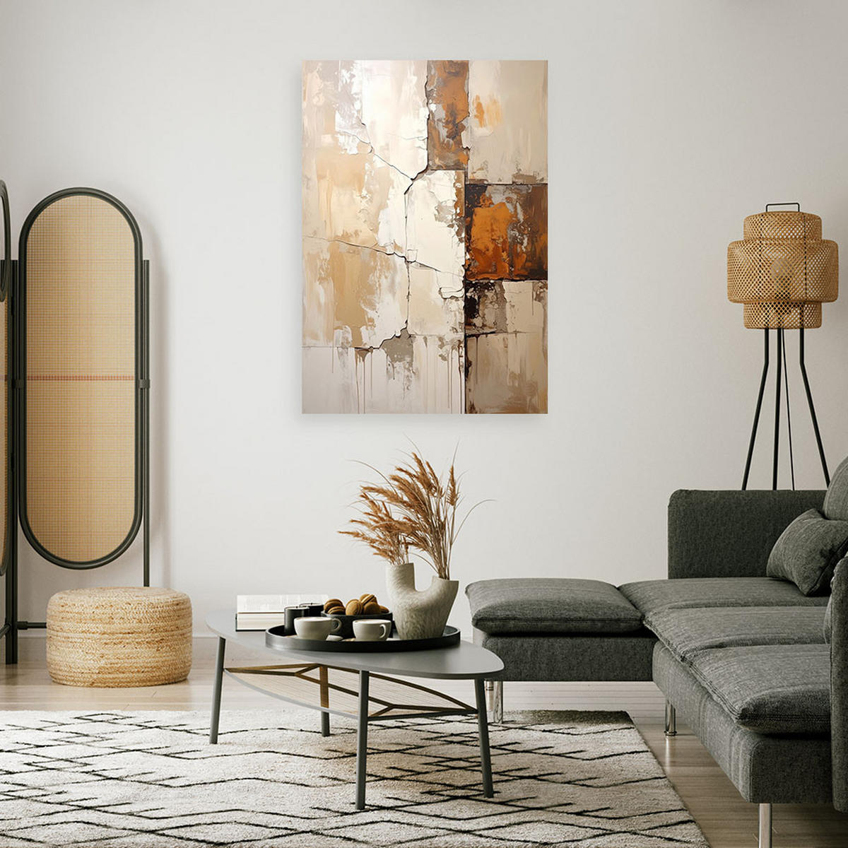 WANDBILD, Moderne Abstrakt in Beige - Beige, Textil (20/30cm) - Feeby