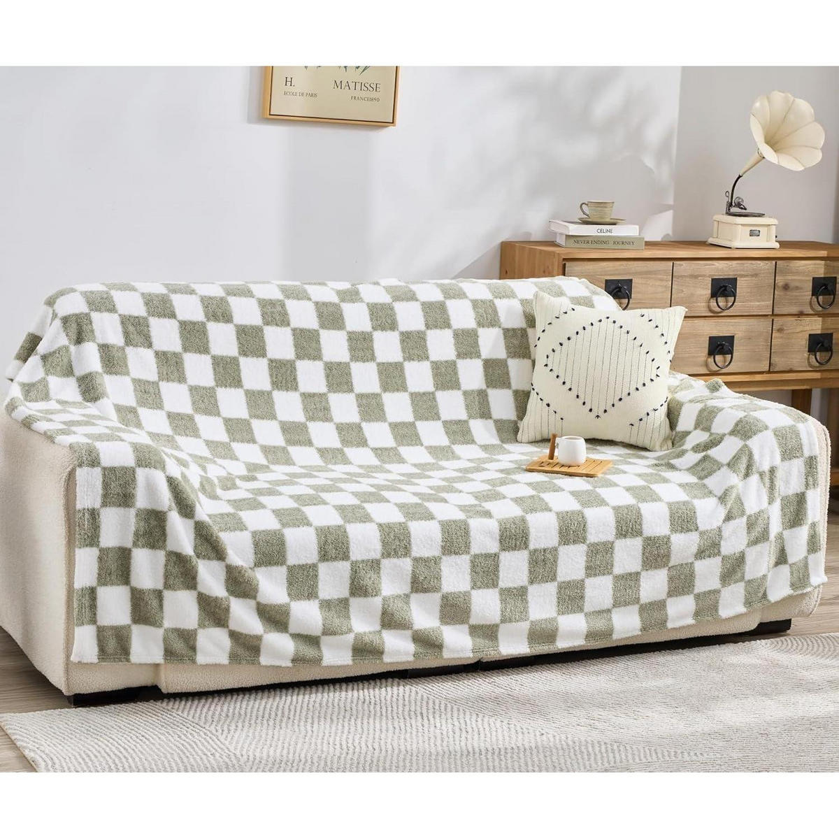 KUSCHELDECKE kariert 150 x 200 cm Salbei Grün - Multicolor, Textil (150/200cm)