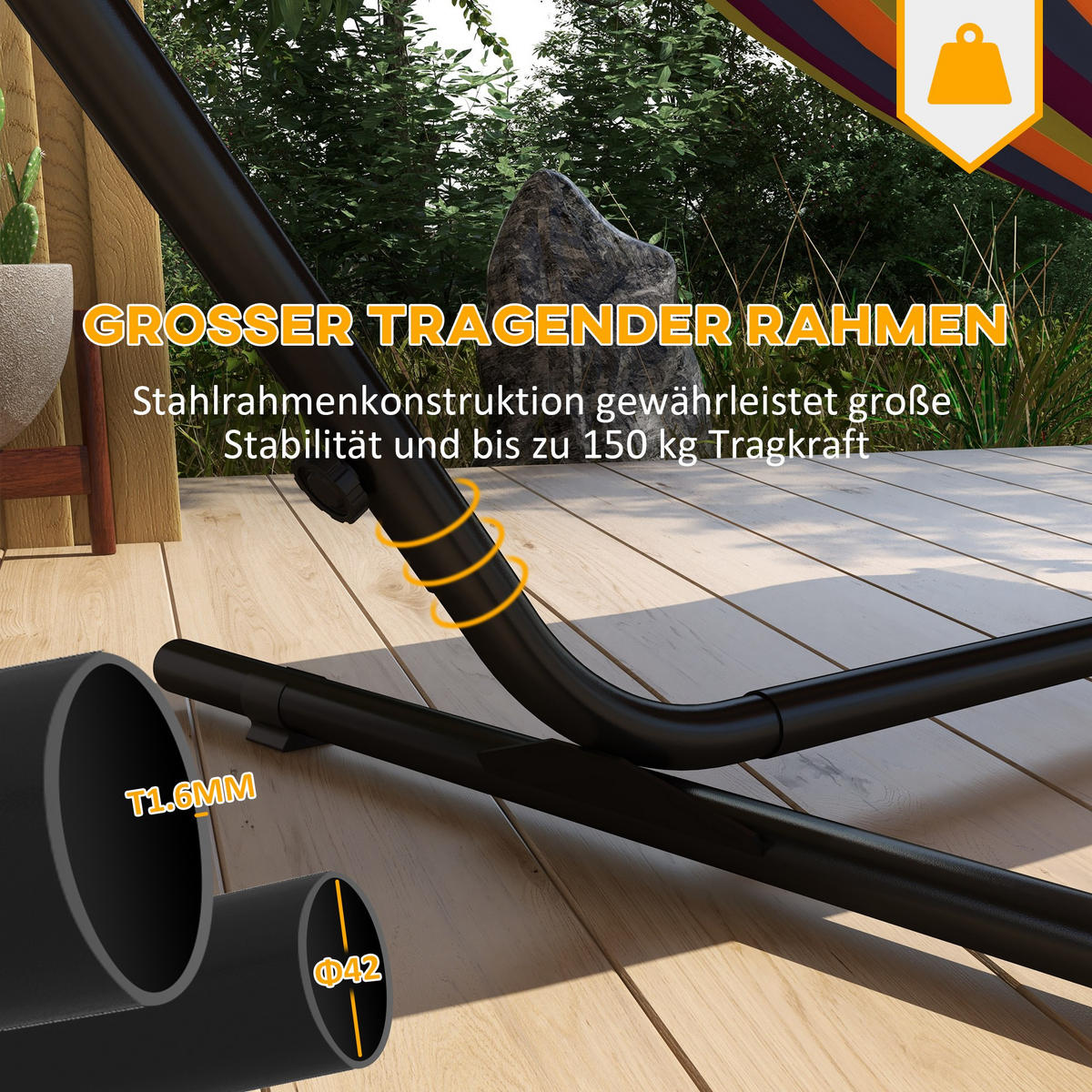 HÄNGEMATTENGESTELL, Stahl, Schwarz - Schwarz, Metall (285/125/110cm) - Outsunny