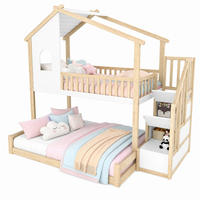 ETAGENBETT 90/200+140/200 mit Stauraumleiter und Fenster in Natur und Weiß - Multicolor, Holzwerkstoff (90/200cm) - EVRYAE