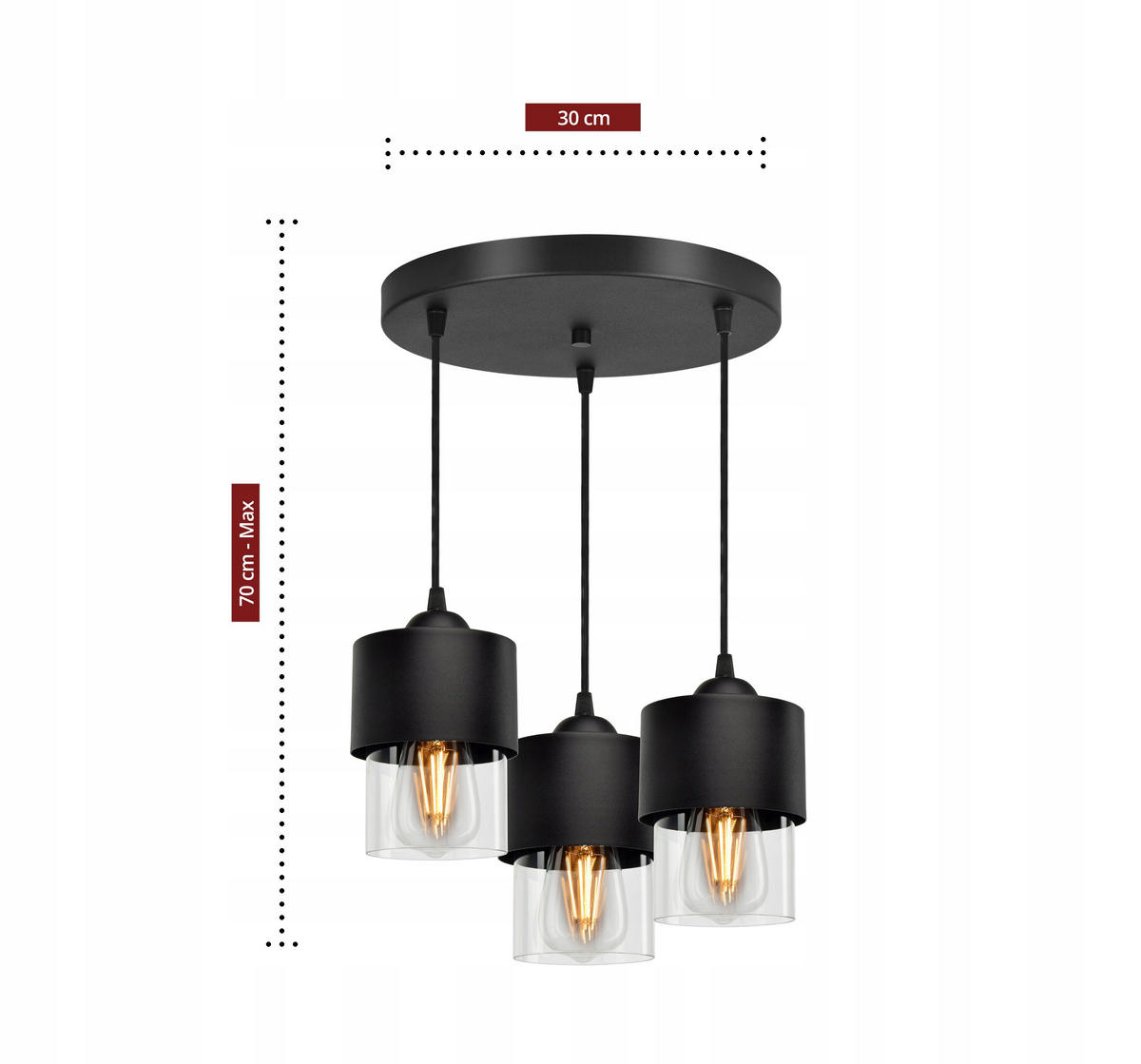 PENDELLEUCHTE Hege - Transparent/Schwarz, Glas/Metall (35/35/70cm) - kiki design