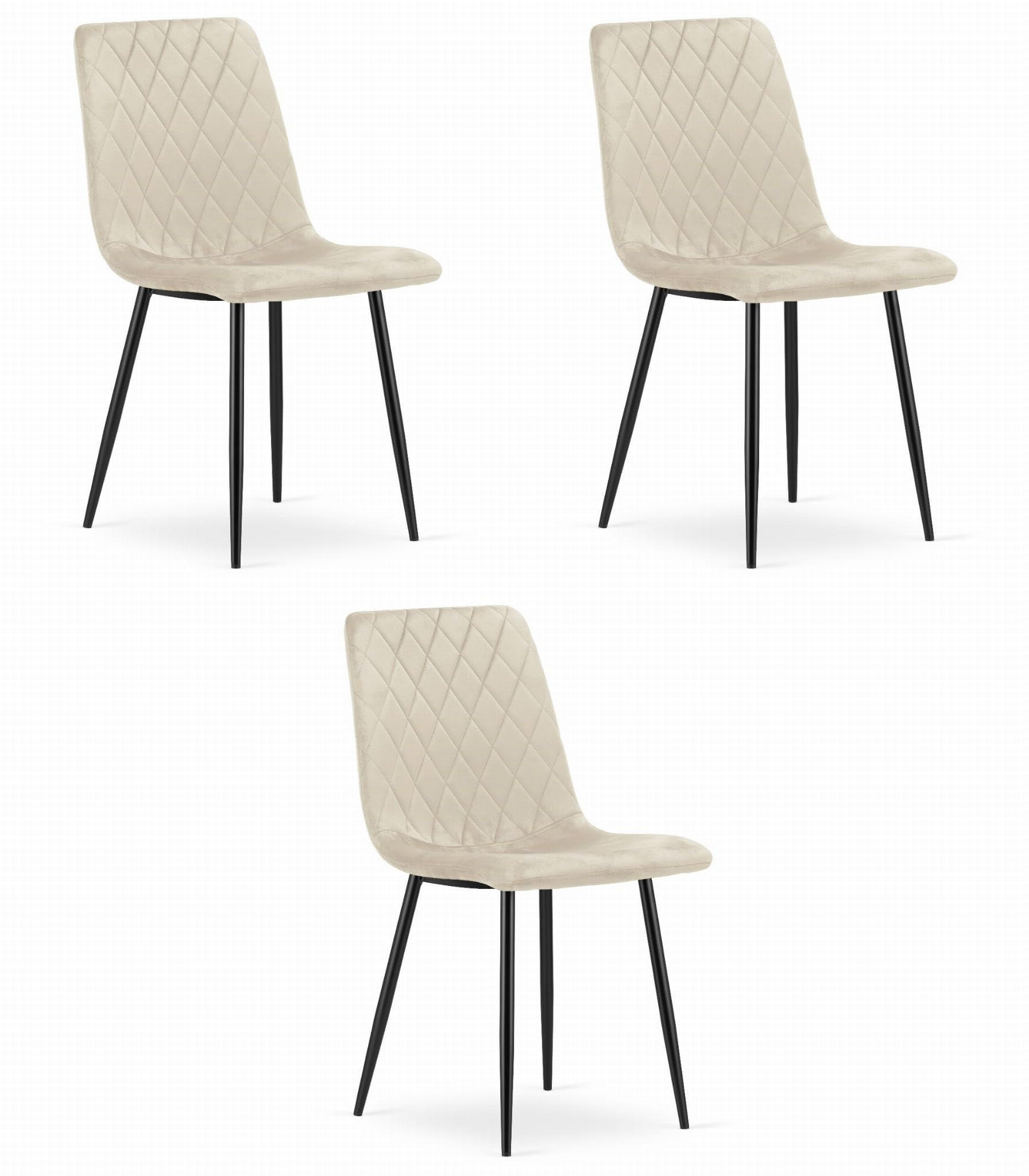 ESSZIMMERSTUHL 3er Set Beige Velours, Bequeme Sitzfläche, Metallfüße - Beige, Textil (51/86/56cm) - Best For Home