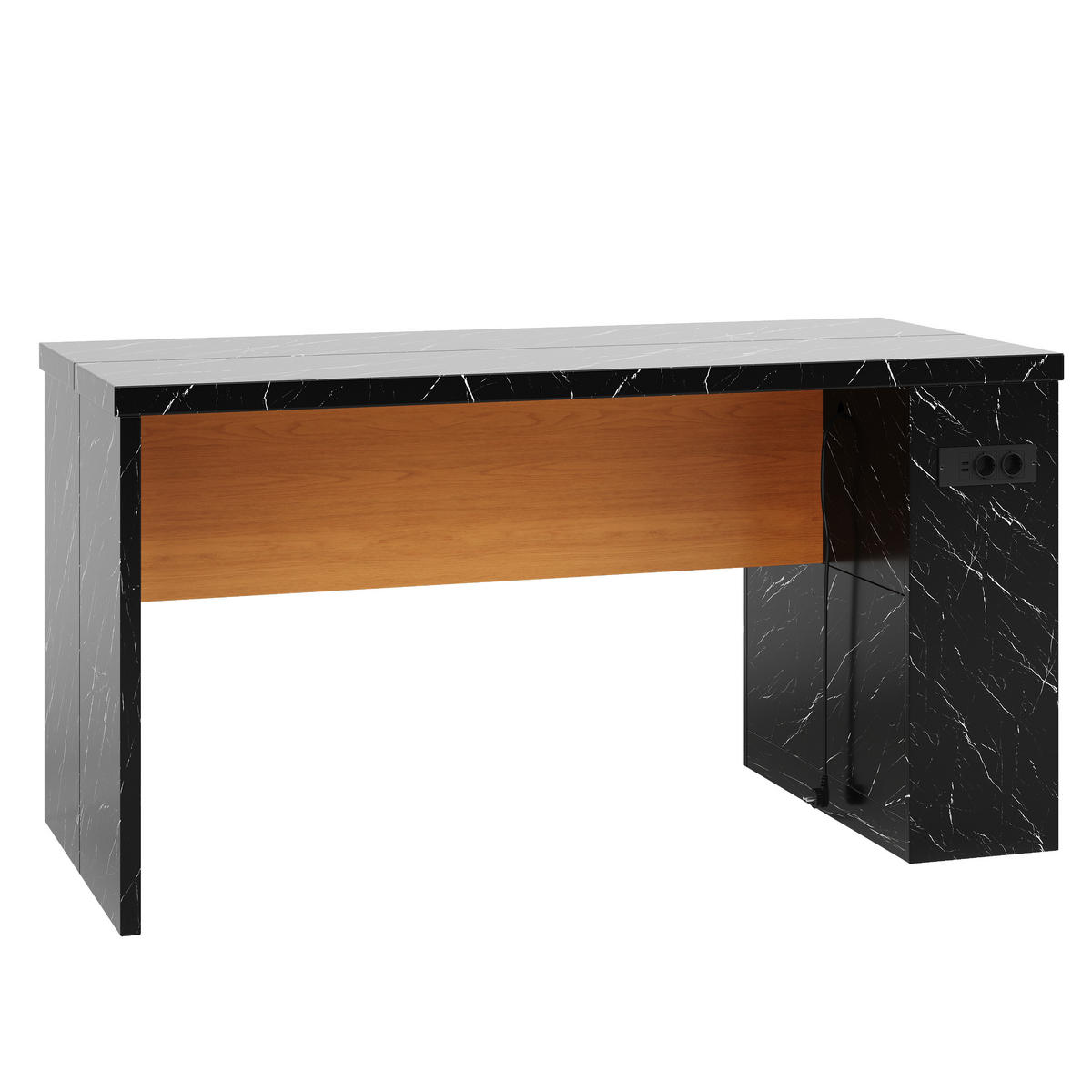 KÜCHENINSEL 90 cm MDF Schwarz Natur mit LED-Beleuchtung und USB-Steckdose - Schwarz, Holzwerkstoff (80/90/155cm) - Korfee