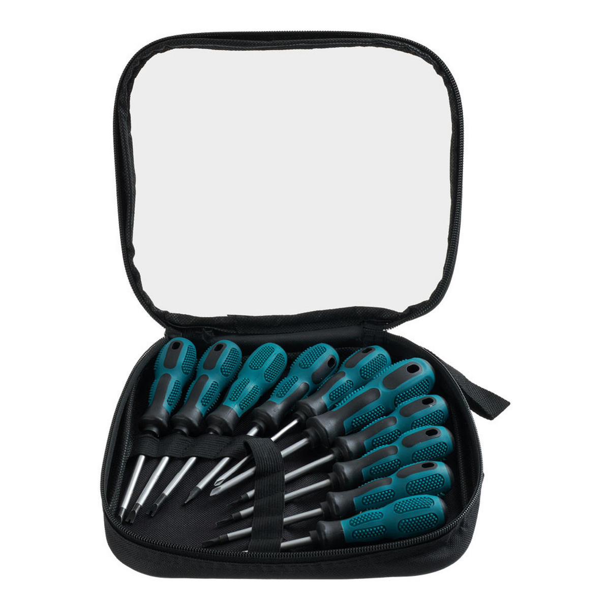 SCHRAUBENDREHER-SET 10-tlg. aus PP, S2-Stahl in Blaugrün mit Aufbewahrungstasche Funktionale Bits 22,5 x 19,5 x 4 cm - Blau, Metall (19.5/22.5/4cm) - Livingandhome