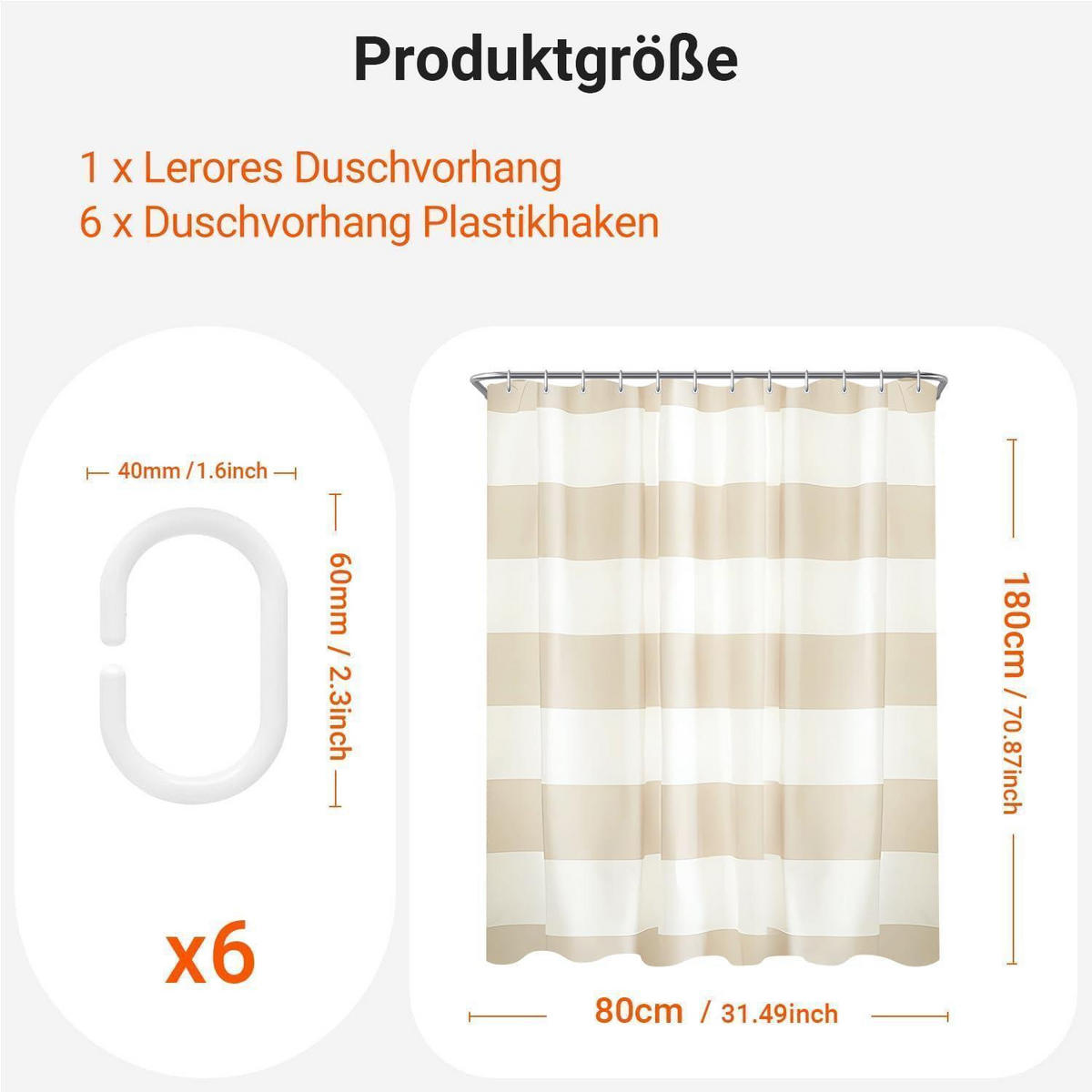 DUSCHVORHANG Beige Streifen 80 x 180 cm Wasserabweisend Beschwerter Saum - Beige, Textil (80/180cm)