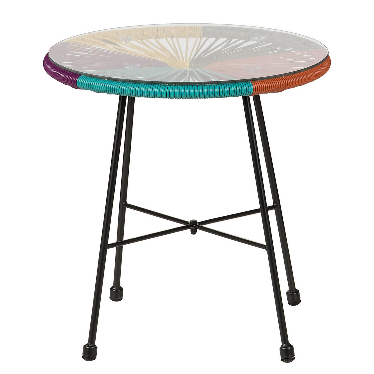 SITZGRUPPE - Stahl / Polyrattan - 3-teilig - Multicolor, Naturmaterialien/Glas - home24