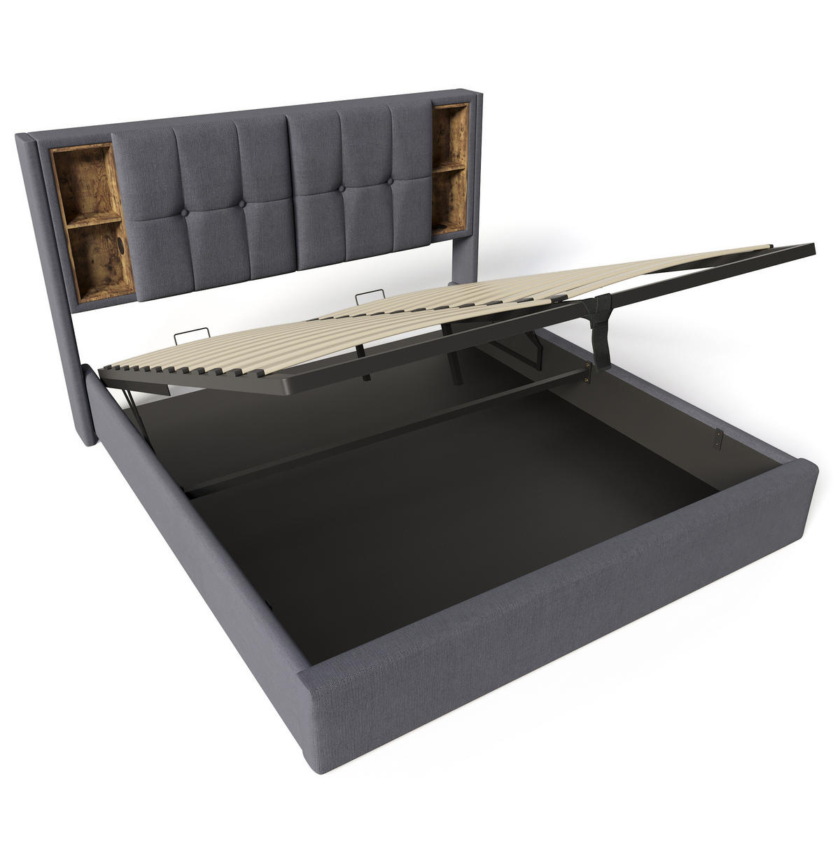 ČALÚNENÁ posteľ z bavlny 140x200 cm sivá s bezdrôtovým nabíjaním, USB a USB-C, úložným priestorom - sivá, textil (140/200cm) - Modfu