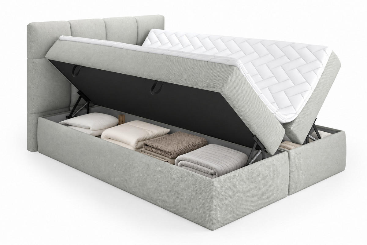 BOXSPRINGBETT RUHE 160x200 cm mit Bettkasten und HR-Topper – Grau - Hellgrau/Grau, Textil (160/200cm) - MebleHot