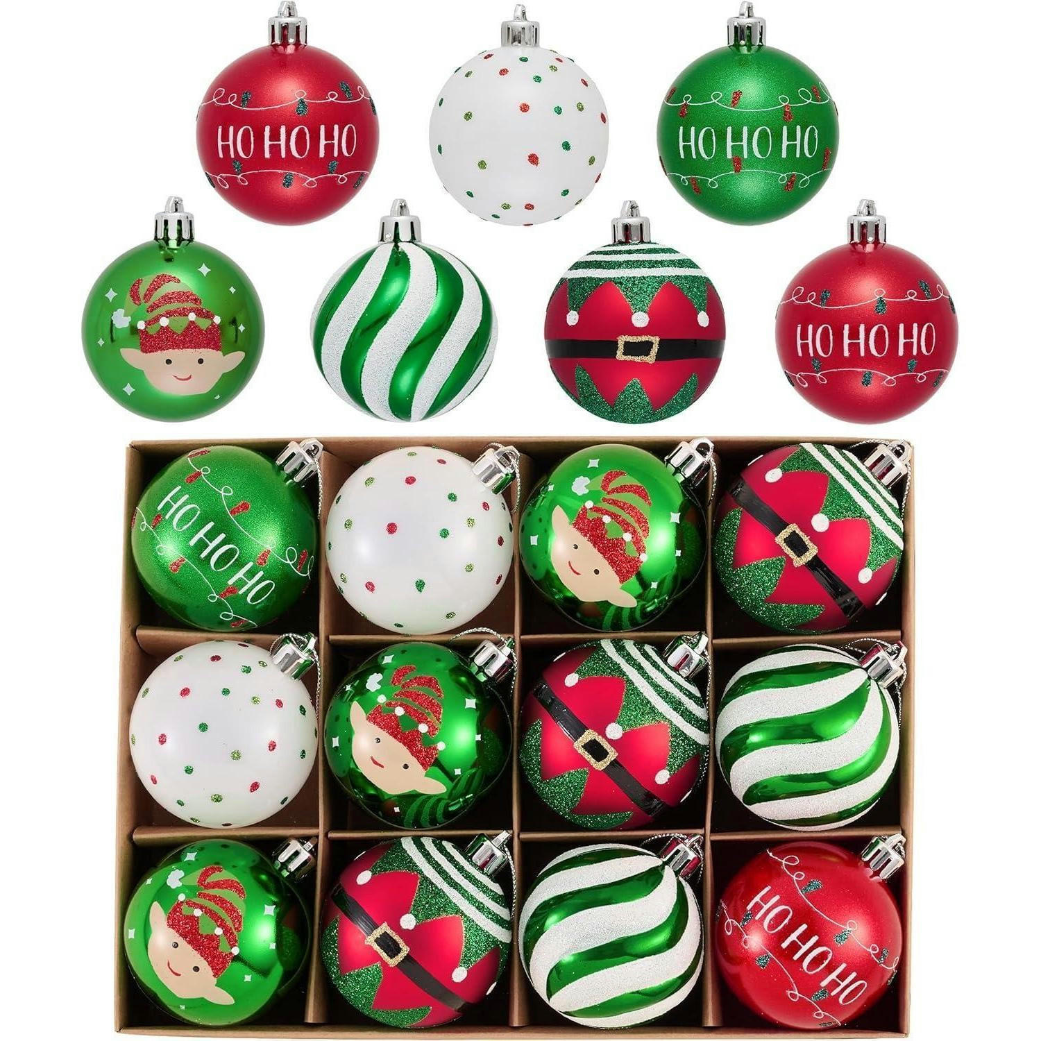 WEIHNACHTSKUGELN 12 Stück Set 6 cm Rot Grün Weiß - Multicolor, Kunststoff (6/6/6cm)