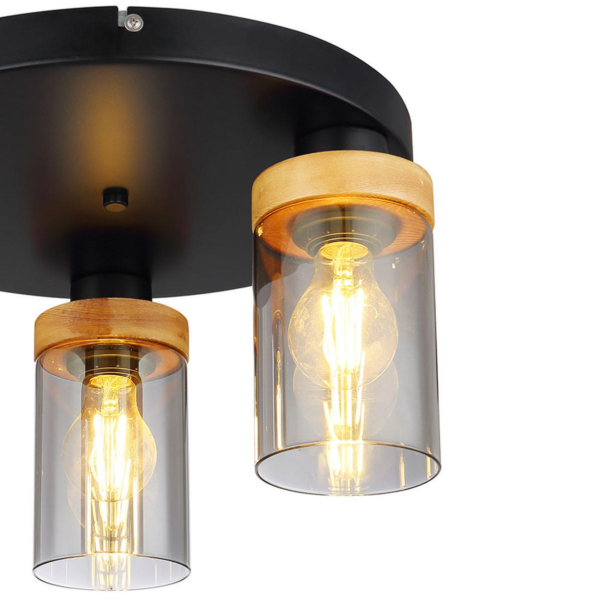 LED DECKENLEUCHTE Metall Glas Schwarz - Schwarz, Holz (39/39/21cm)