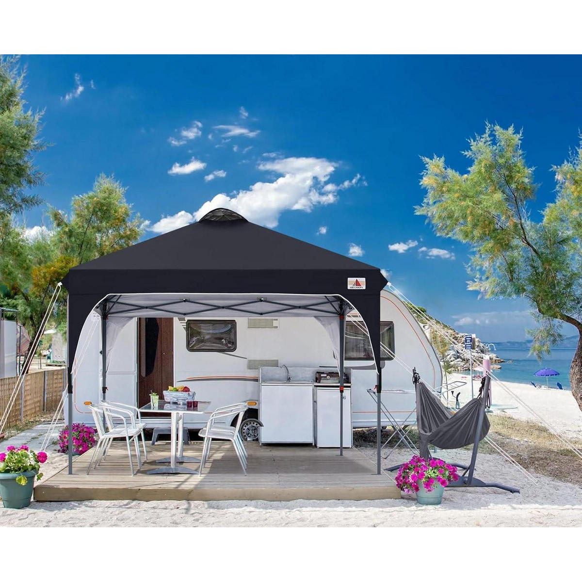 PAVILLON Pop-Up 2,5 x 2,5 m wasserdicht schwarz - Schwarz, Textil (243.8/259.1/243.8cm)