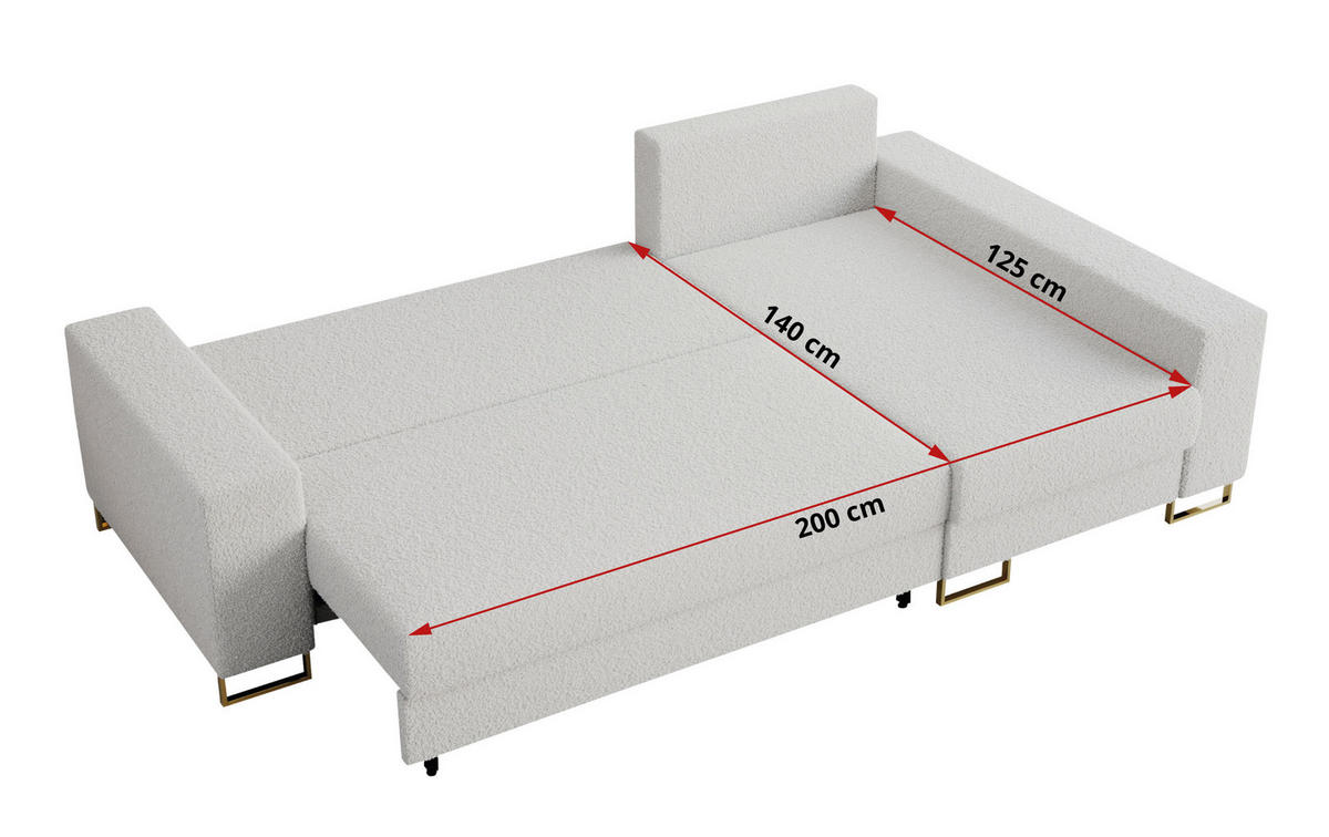 ECKSOFA Dorian Boucle Weiß - Goldfarben/Weiß, Textil/Metall (242/138cm) - MKS
