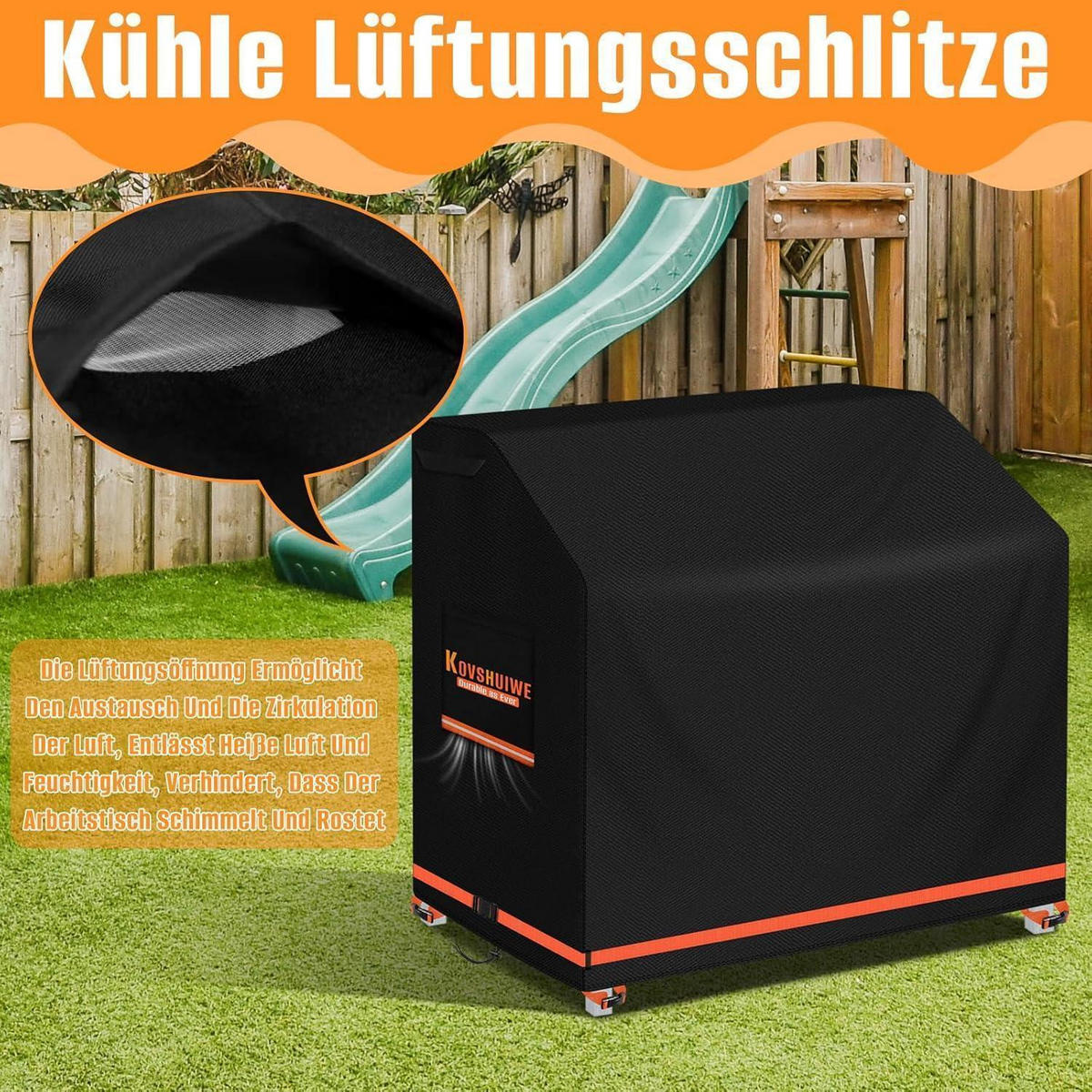 ABDECKUNG für Matschküche 110 x 50 x 95 cm Oxford Stoff wasserdicht - Schwarz, Textil (90/110/50cm)