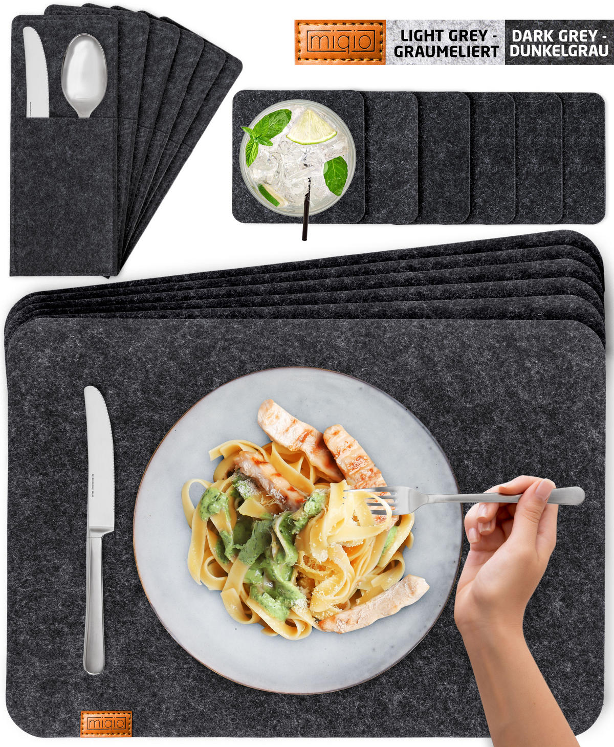 PLATZSETS Untersetzer Taschen 18er-Set - Beige, Textil (44/45/3cm) - Miqio Design